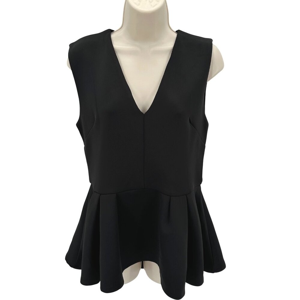 NWT New York & Company Black Thick Stretch Knit Sleeveless Peplum Blouse Size M